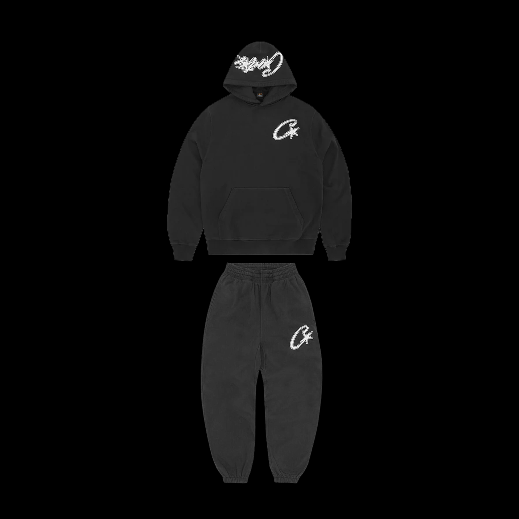 CORTEIZ SATIN C STAR APPLIQUE TRACKSUIT (BLACK)